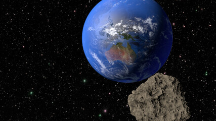Wall Mural - planet earth, continent australia and meteorite flying to it. 3d rendering