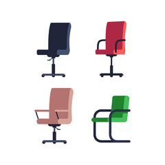 Sticker - Colorful office chairs semi flat RGB color vector illustration set. Variety of armchair for desk. Different workplace seats. Household furniture isolated cartoon object on white background pack