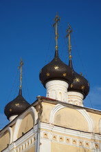 Old Orthodox Church With Black Cupolas In Vologda, Russia