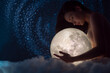 © Anton - Naked girl with the moon in her hands on a background of stars, femininity and beauty female, clouds, magic and beauty