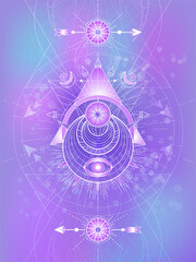Wall Mural - vector illustration of sacred geometry symbol on abstract background. mystic sign drawn in lines. im