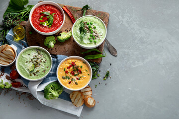 Wall Mural - Set of vegetable soups.