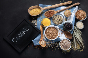 Wall Mural - Different types of cereals in bowls