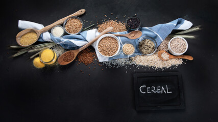 Wall Mural - Different types of cereals in bowls