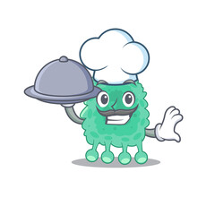 Sticker - mascot design of azotobacter vinelandii chef serving food on tray