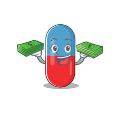 Poster - A wealthy pills drug cartoon character having much money on hands