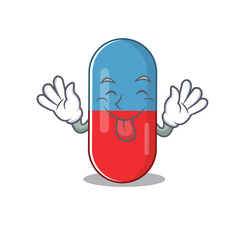 Wall Mural - amusing pills drug cartoon picture style with tongue out face