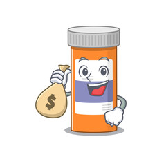 Canvas Print - Crazy rich Cartoon picture of pills drug bottle having money bags