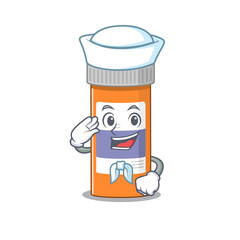 Poster - A brave sailor caricature design style of pills drug bottle ready to sail