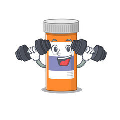 Wall Mural - Muscular pills drug bottle mascot design with barbells during exercise