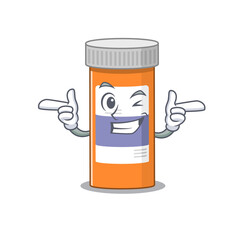 Poster - Caricature design concept of pills drug bottle with funny wink eye