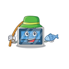 Sticker - Cartoon design style of digital timer goes to fishing