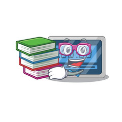 Sticker - A diligent student in digital timer mascot design concept read many books