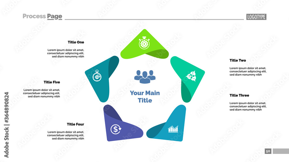 Five points process chart template. Business data visualization. Review ...