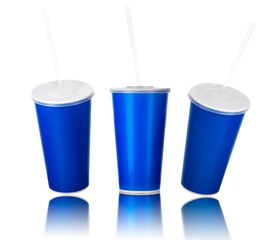 Wall Mural - Set of blue cups with cap and tube isolated on white background