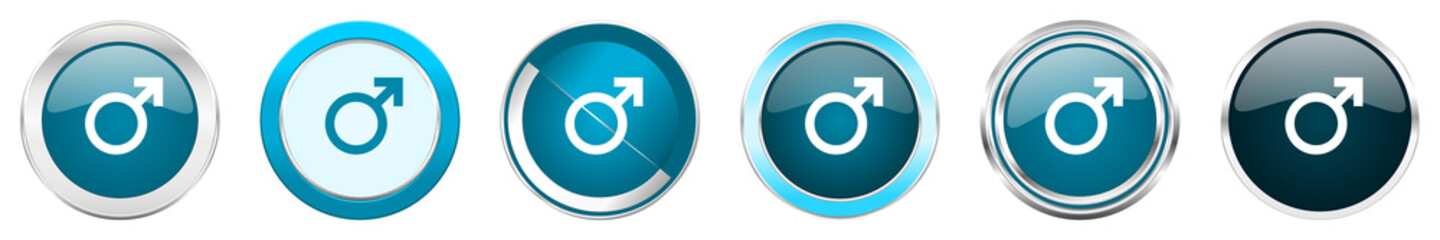 Aufkleber - Male silver metallic chrome border icons in 6 options, set of web blue round buttons isolated on white background