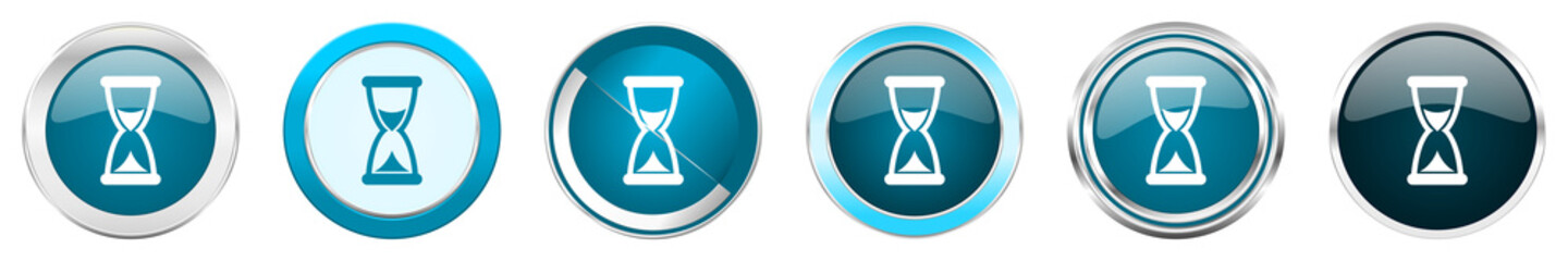 Aufkleber - Time silver metallic chrome border icons in 6 options, set of web blue round buttons isolated on white background