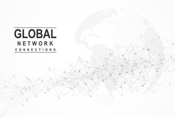 Aufkleber - Global network connection concept. Big data visualization. Social network communication in the global computer networks. Internet technology. Business. Science. Vector illustration