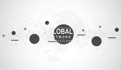 Fototapete - Global network connection concept. Big data visualization. Social network communication in the global computer networks. Internet technology. Business. Science. Vector illustration