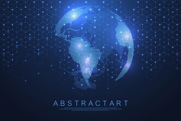 Fototapete - Global network connection concept. Big data visualization. Social network communication in the global computer networks. Internet technology. Business. Science. Vector illustration