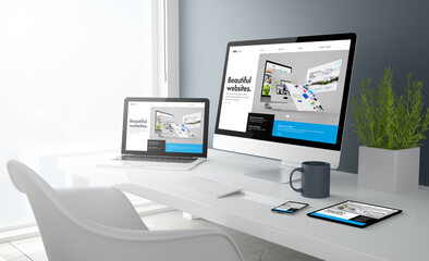 Wall Mural - grey studio devices with beautiful websiteswebsite