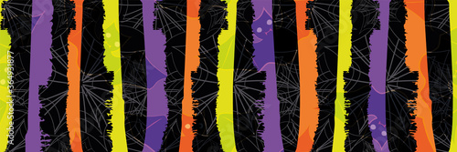 Fotografía Halloween grunge stripe and spiderweb vector seamless border