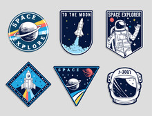 Set Of Space And Astronaut , Patches, Emblems, Badges And Labels.