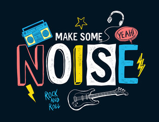 Wall Mural - Music theme slogan graphic with patches for t-shirt and other uses.