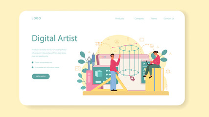 Wall Mural - designer 3d modeling web banner or landing page. digital