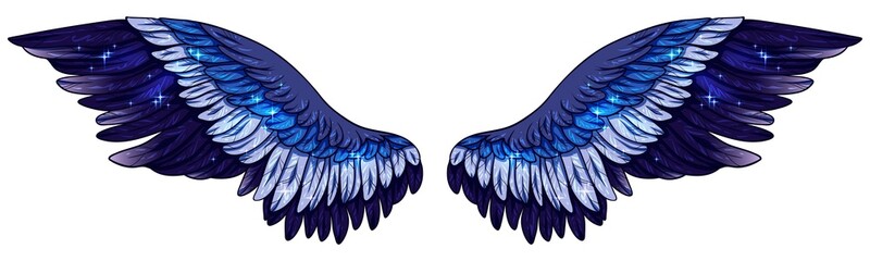 Beautiful magic gradient glittery glowing blue vector wings