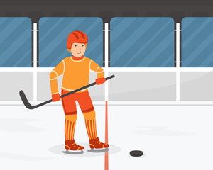 Sticker - Active Teenage Boy Playing Hockey, Guy Doing Physical Activity and Sports Vector Illustration