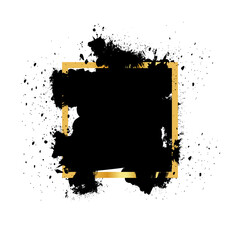 Wall Mural - black grunge with golden frame vector, collection of grunge background, spray paint elements, black 