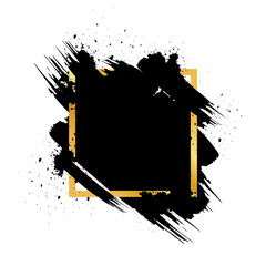 Wall Mural - black grunge with golden frame vector, collection of grunge background, spray paint elements, black 