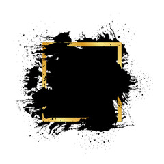 Wall Mural - black grunge with golden frame vector, collection of grunge background, spray paint elements, black 
