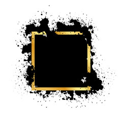 Wall Mural - black grunge with golden frame vector, collection of grunge background, spray paint elements, black 