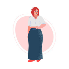 Canvas Print - Attractive Plus Size Woman, Beautiful Curvy, Overweight Girl in Fashionable Clothes Vector Illustration