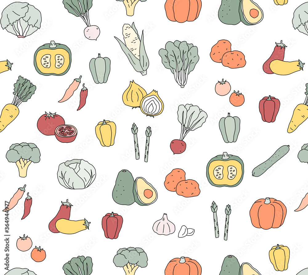 手書きの野菜のパターン おしゃれ 背景素材 かわいい Wall Mural Yugoro