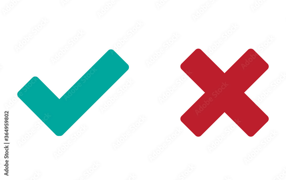 Check mark vector icon. Green tick and red cross icons isolated on ...
