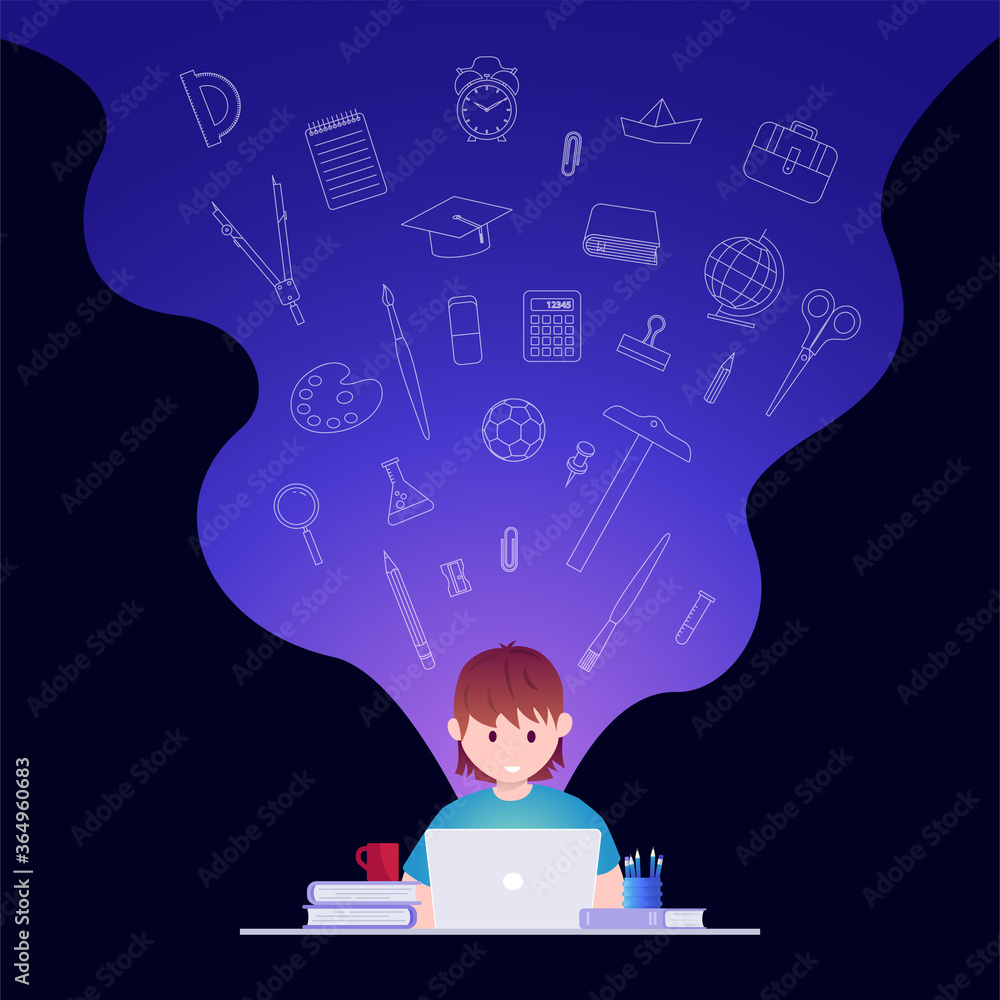 Self Learning Graphics Online education and self learning concept vector illustration Stock ...