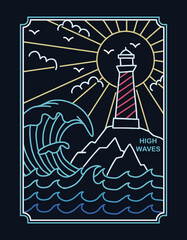 Wall Mural - Lighthouse in line neon style. Vector illustration for t-shirt prints, posters and other uses.
