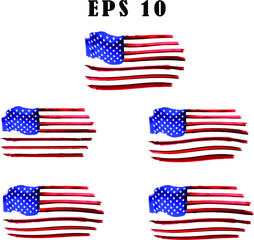 Wall Mural - USA Flag, watercolor flag - Distressed american flag, usa flags. EPS 10, Clip art,	
