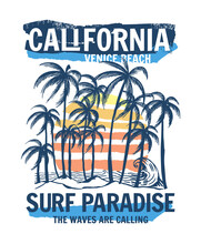 California, Venice Beach Theme Vector Illustration, For T-shirt Print And Other Uses.