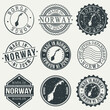 © josepperianes - Norway Set of Stamps. Travel Stamp. Made In Product. Design Seals Old Style Insignia.
