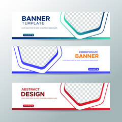 Wall Mural - Set of three vector abstract banners with place for photo. Trendy modern flat material design style. Business ad. Text placeholder. vector eps 10