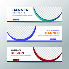 Wall Mural - Set of three vector abstract banners with place for photo. Trendy modern flat material design style. Business ad. Text placeholder. vector eps 10