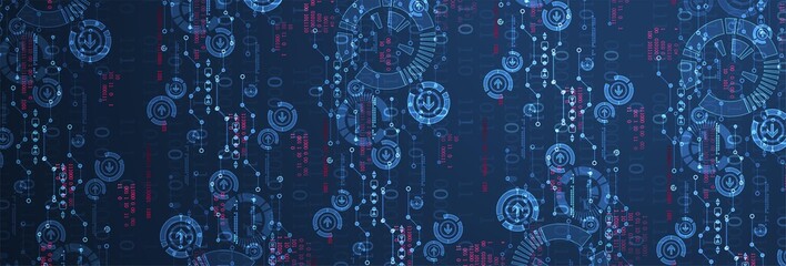 Abstract technology concept. Circuit board, high computer color background. Vector illustration with space for content, web - template, business tech presentation.