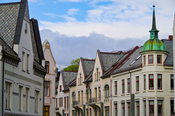 Beautiful Art Nouveau architecture and buildings in old town and historic district make Alesund a hot spot in sightseeing in Norway for travel and cruises