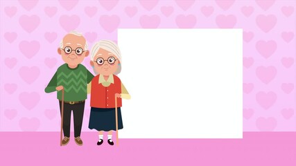 Poster - happy grandparents day card with old lovers couple