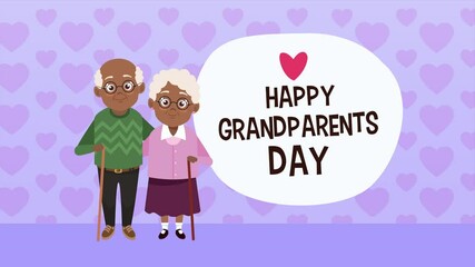 Poster - happy grandparents day card with afro old lovers couple