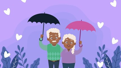 Poster - happy grandparents day card with afro old lovers couple